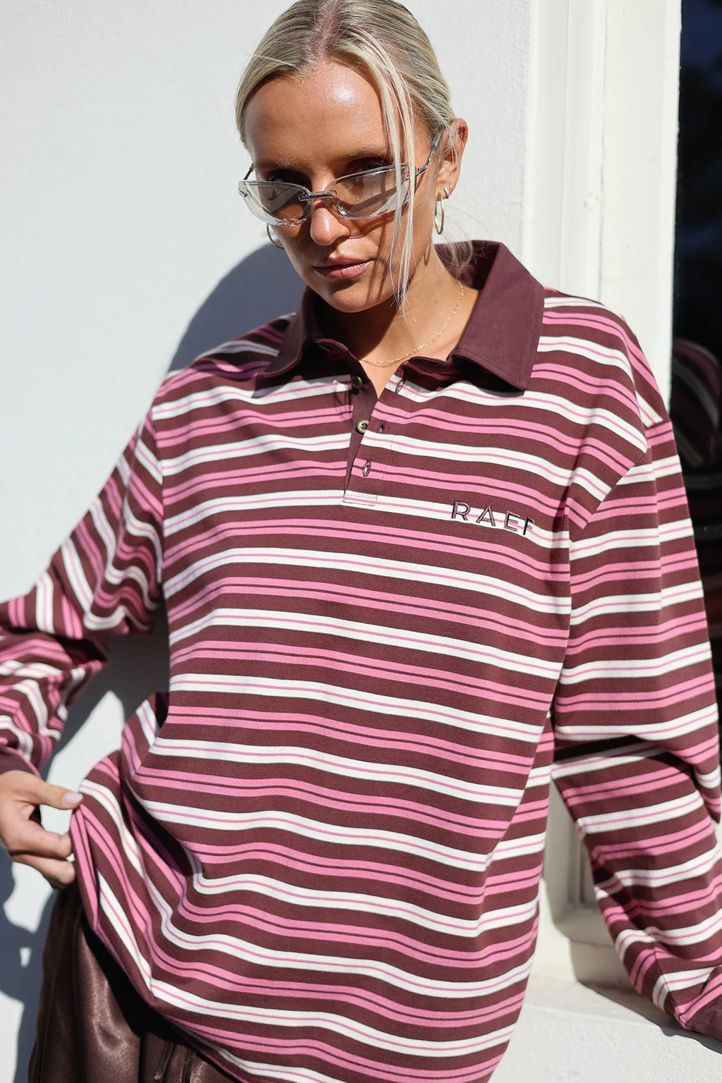 PRE ORDER | RAEF Bobbie Relaxed Rugby Shirt - Burgandy/Pink/Cream Stripe