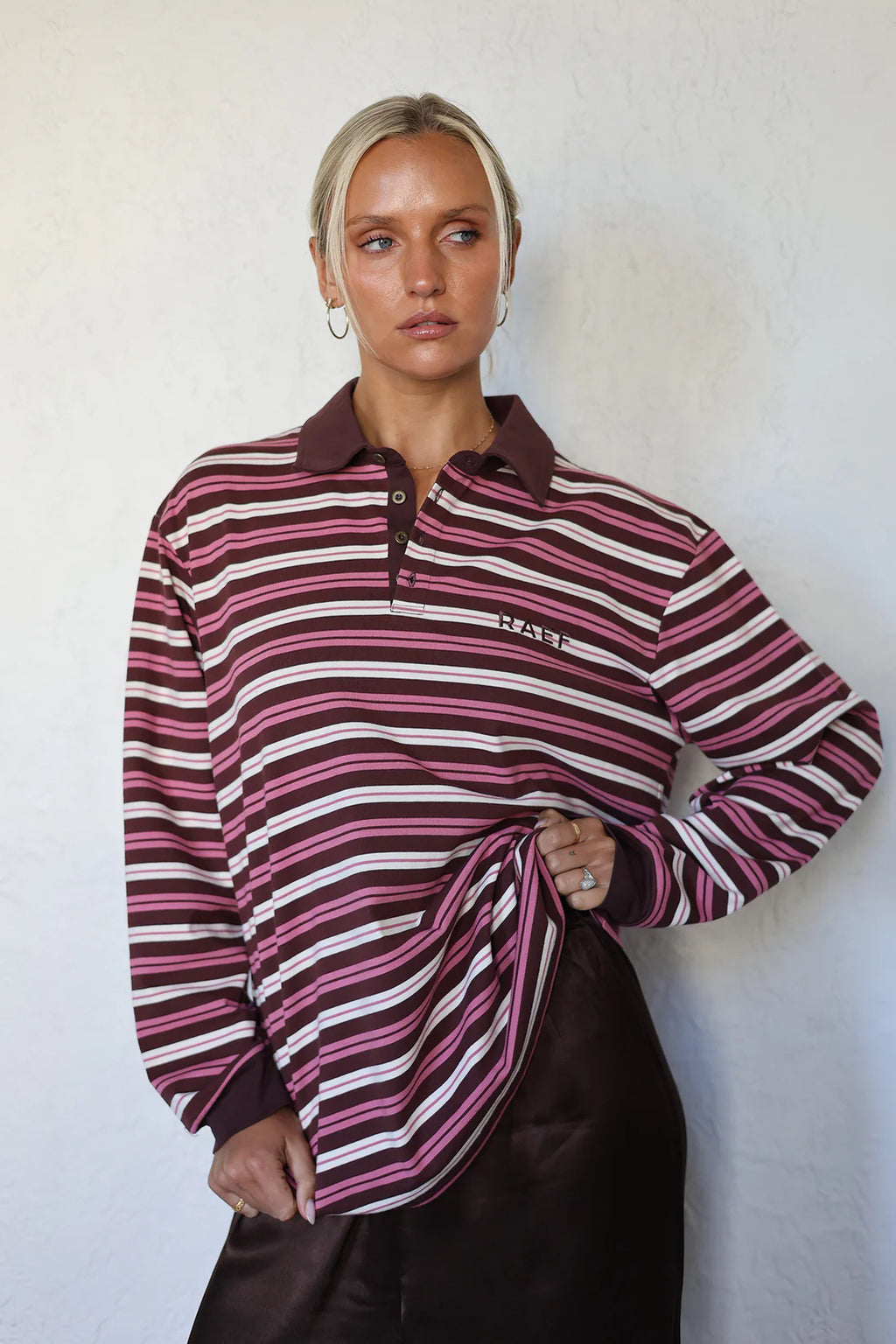 PRE ORDER | RAEF Bobbie Relaxed Rugby Shirt - Burgandy/Pink/Cream Stripe
