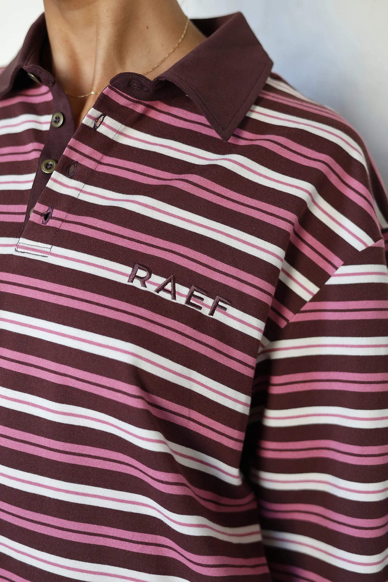 PRE ORDER | RAEF Bobbie Relaxed Rugby Shirt - Burgandy/Pink/Cream Stripe