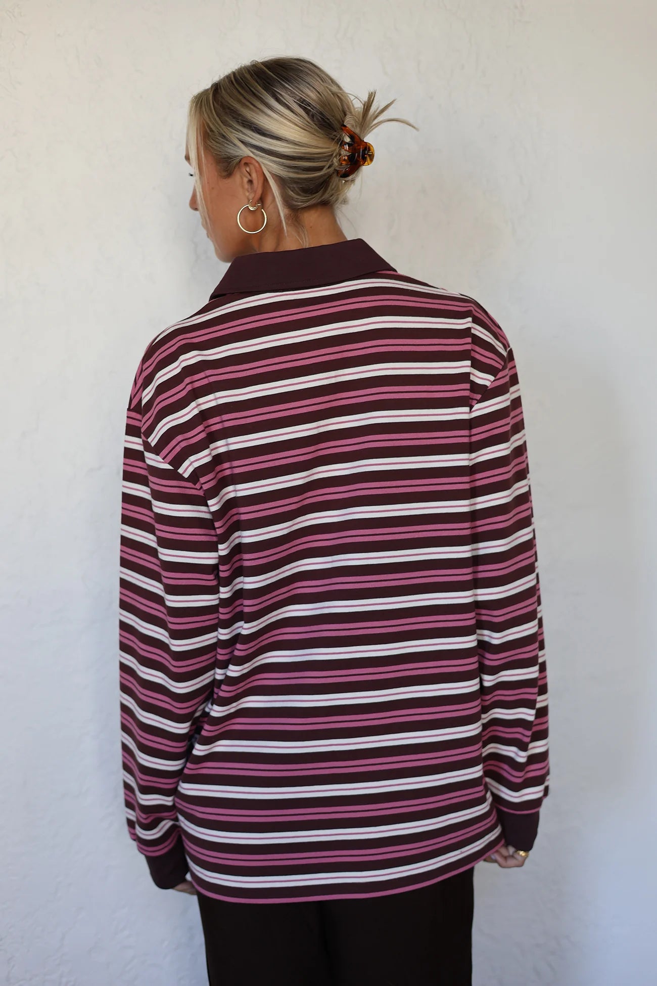 PRE ORDER | RAEF Bobbie Relaxed Rugby Shirt - Burgandy/Pink/Cream Stripe